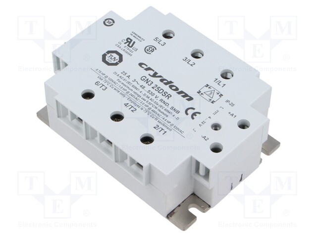 Relay: solid state; Ucntrl: 4÷32VDC; 25A; 48÷600VAC; 3-phase