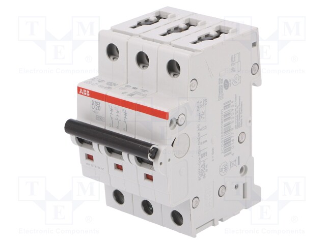 Circuit breaker; Inom: 20A; Poles: 3; DIN; Charact: D; 6kA; IP20