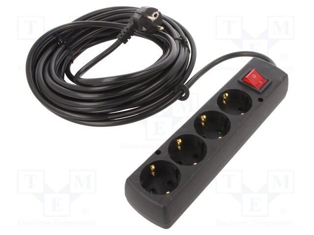 Extension lead; Schuko; Sockets: 4; black; 3x1,5mm2; 10m; 16A