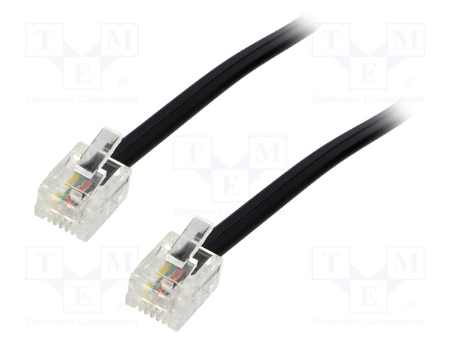 Cable: telephone; RJ11 plug,both sides; 10m; black