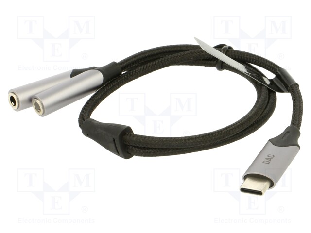 Cable; Jack 3.5mm socket x2,USB C plug; nickel plated; 0.3m