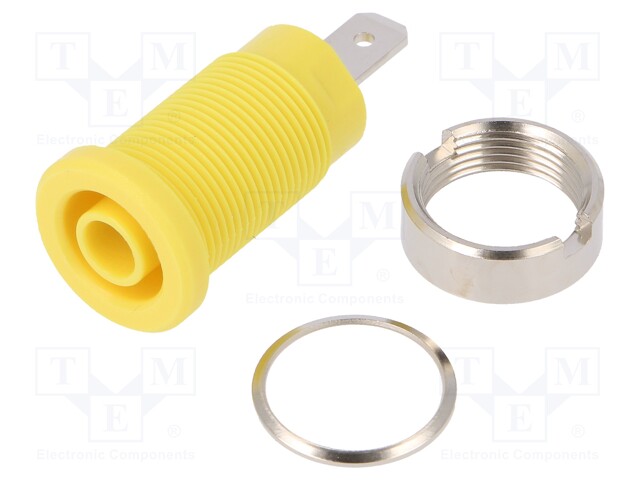 Socket; 4mm banana; 24A; 1kVDC; yellow; nickel plated; on panel