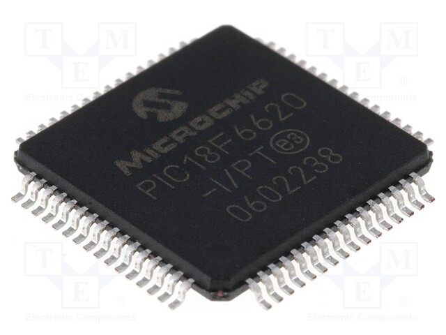 PIC microcontroller; Memory: 64kB; SRAM: 3840B; EEPROM: 1024B; SMD