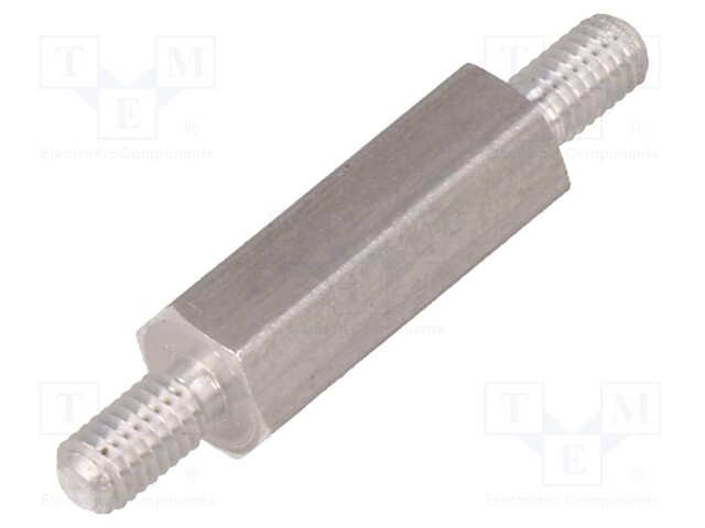 Screwed spacer sleeve; 15mm; Ext.thread: M3; hexagonal; aluminium