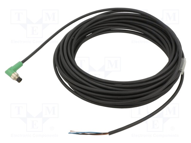 Connection lead; M8; PIN: 4; angled; 10m; plug; 30VAC; 4A; -25÷90°C