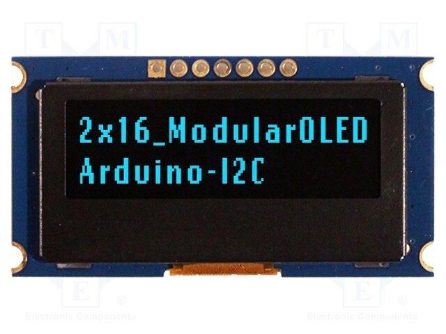 Display: OLED; alphanumeric; 16x2; Dim: 49.2x25.7x4.5mm; blue