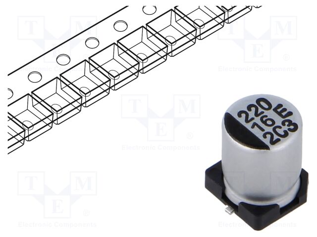 SMD Aluminium Electrolytic Capacitor, Radial Can - SMD, 220 µF, 16 V, 0.22 ohm, EEV Series