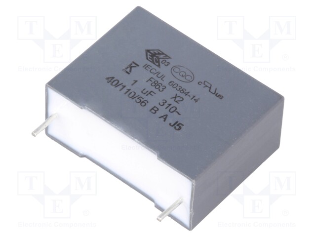 Capacitor: polypropylene; X2; 1uF; 22.5mm; ±10%; 26.5x20x11mm