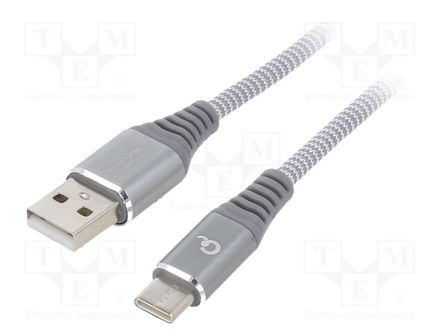 Cable; USB 2.0; USB A plug,USB C plug; gold-plated; 2m; grey