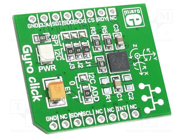 Click board; gyroscope; I2C,SPI; L3GD20; mikroBUS connector