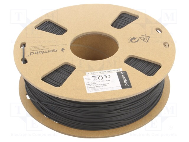 Filament: PLA; 1.75mm; black; 190÷220°C; 1kg; flexible