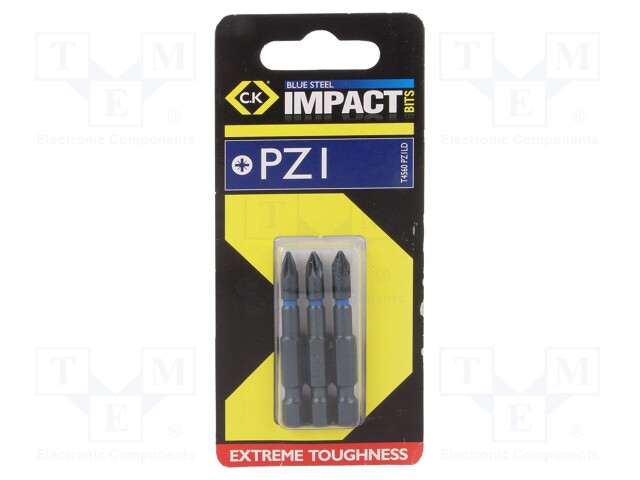 Screwdriver bit; Pozidriv®; PZ1; Overall len: 50mm; 3pcs; Torsion