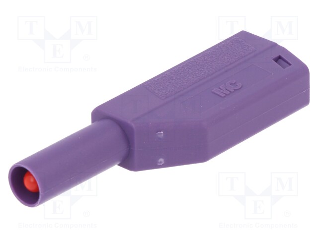 Plug; 4mm banana; 32A; 600V; violet; with 4mm axial socket; 2.5mm2