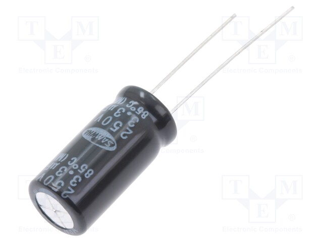 Capacitor: electrolytic; THT; 3.3uF; 250VDC; Ø10x20mm; ±20%; 2000h