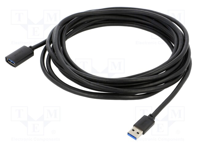 Cable; USB 3.0; USB A socket,USB A plug; 5m; black