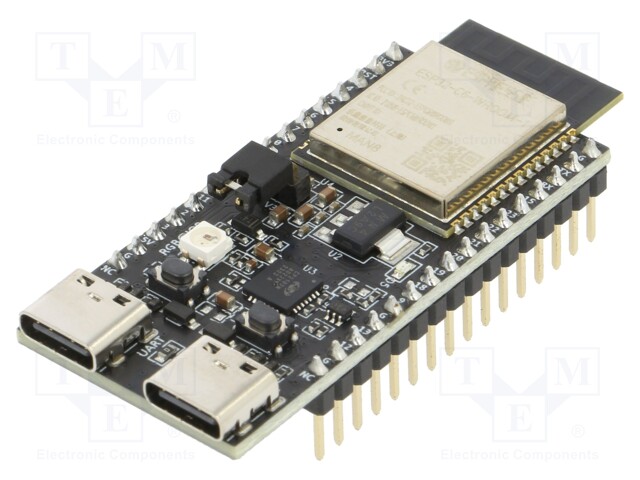 Dev.kit: IoT; ESP32-C6-WROOM-1-N8; pin strips,USB C socket x2