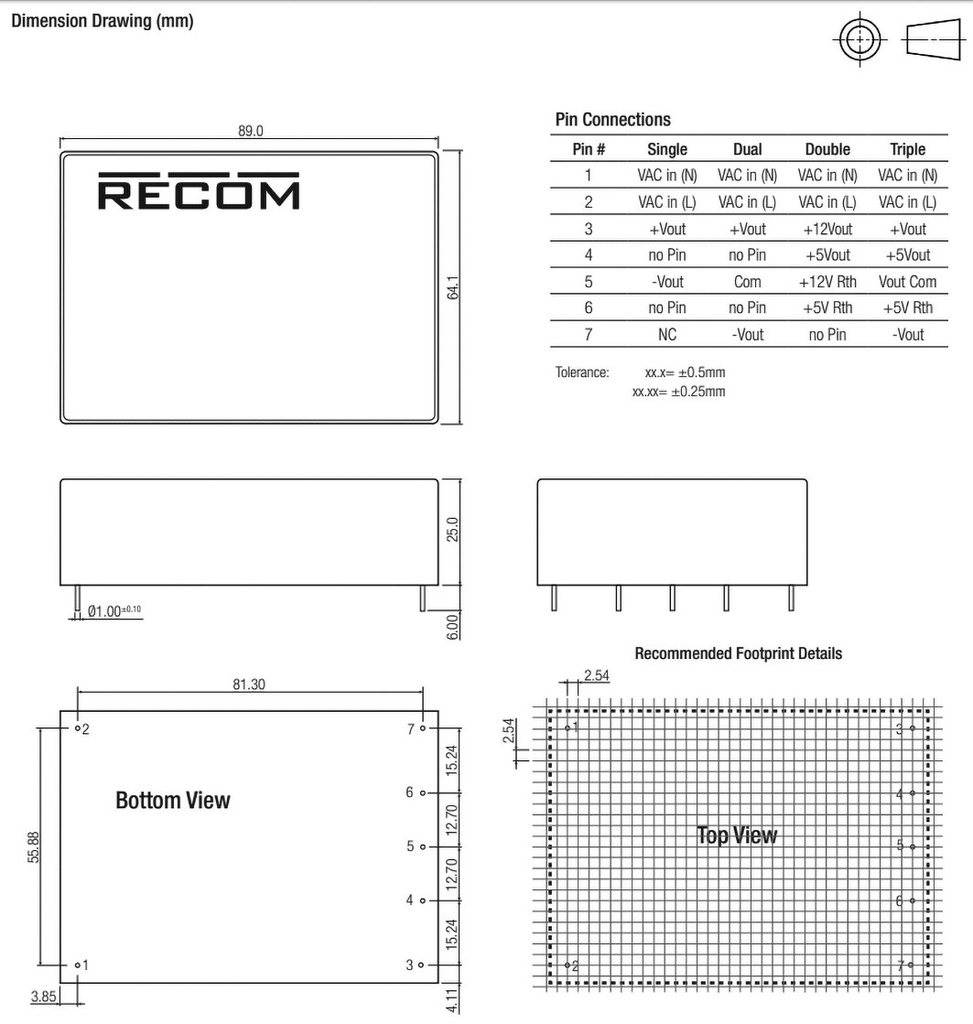 Converter: AC/DC; 30W; Uout: 15VDC; Iout: 2A; 82%; Mounting: PCB; 230g