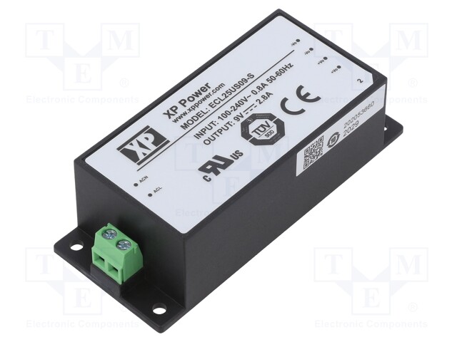 Power supply: switched-mode; 25W; 9VDC; 2.8A; OUT: 1; 96x40x28.5mm