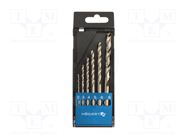 Drill set; for metal; Ø: 2mm,3mm,4mm,5mm,6mm,8mm; M2 steel; 6pcs.