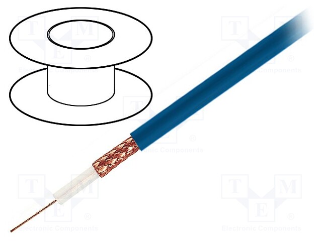 Wire: coaxial; RG59-flex; 1x75Ω; stranded; OFC; PVC; blue; 100m