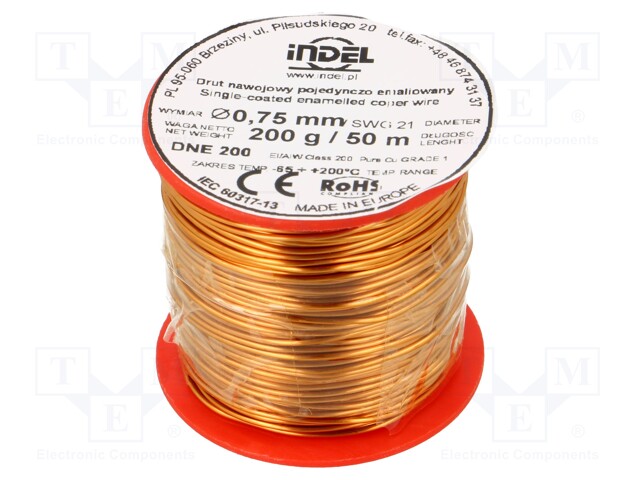 Coil wire; single coated enamelled; 0.75mm; 200g; -65÷200°C