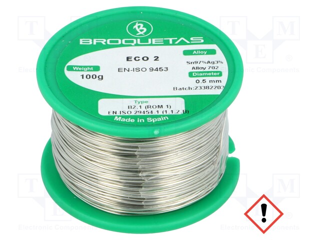 Soldering wire; Sn97Ag3; 0.5mm; 0.1kg; lead free; Package: reel