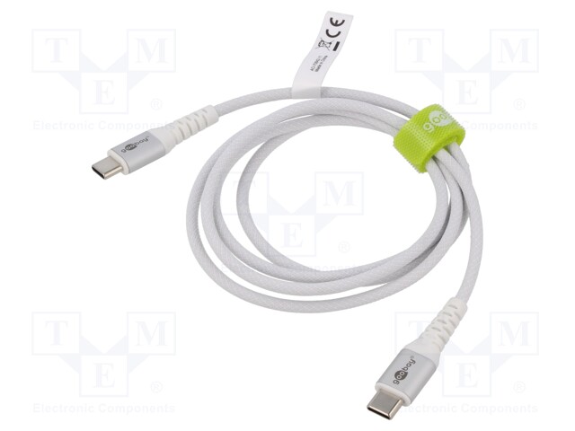 Cable; USB 2.0; USB C plug,both sides; 1m; white; 0.48Gbps; 60W; 3A