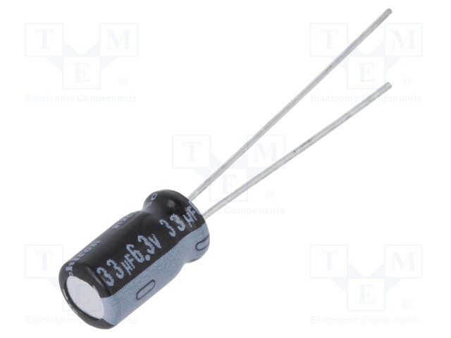 Capacitor: electrolytic; THT; 33uF; 6.3VDC; Ø5x9mm; Pitch: 2mm; ±20%