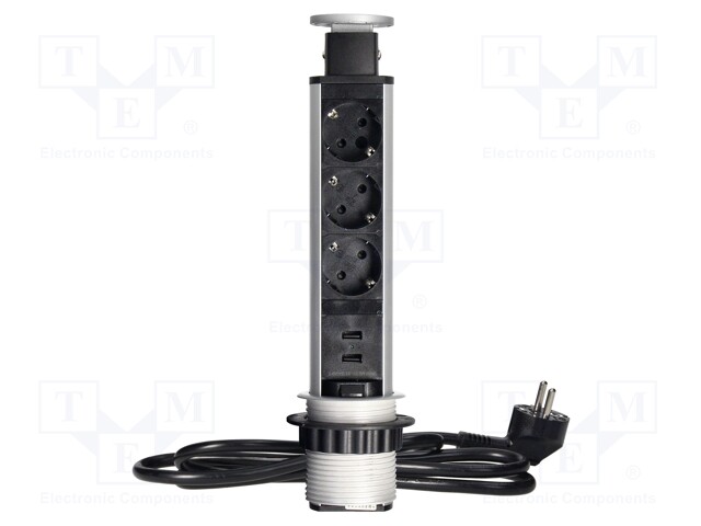 Plug socket strip: furniture; IP20; 3680W; silver; Cutout: Ø63mm