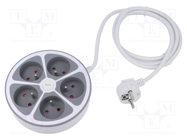 Extension lead; 3x1mm2; Sockets: 5; PVC; white; 2m; 16A