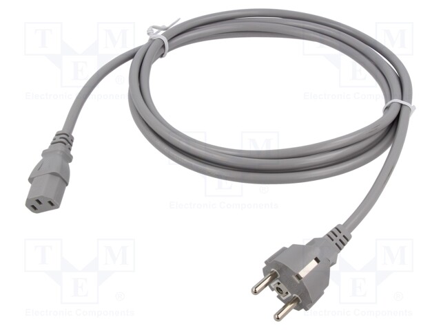 Cable; CEE 7/7 (E/F) plug,IEC C13 female; PVC; 3m; grey; 3x1mm2