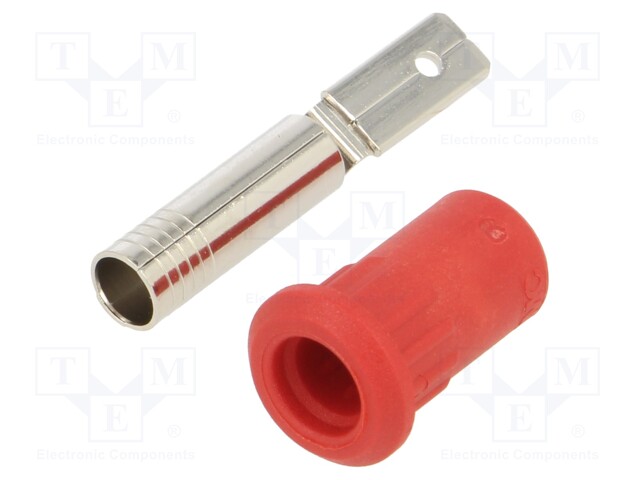 Socket; 4mm banana; 25A; 30VAC; 60VDC; red; nickel plated; on panel