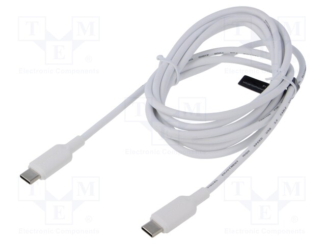 Cable; USB C plug,both sides; nickel plated; 2m; white; 60W; 3A