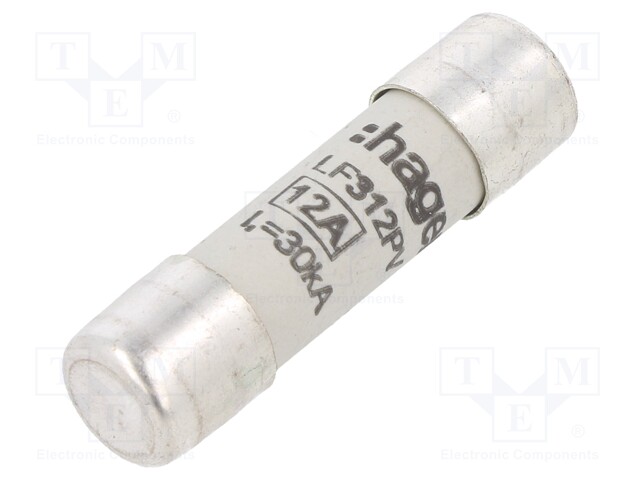 Fuse: fuse; gPV,time-lag; 12A; 1kVDC; cylindrical,industrial