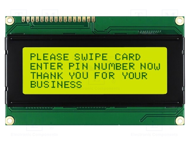 Display: LCD; alphanumeric; STN Positive; 20x4/4x20; yellow-green