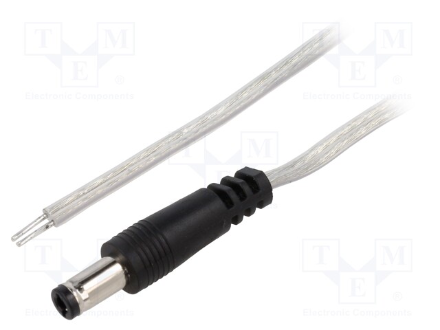 Cable; wires,DC 5,5/2,5 plug; straight; 0.5mm2; transparent; 5m