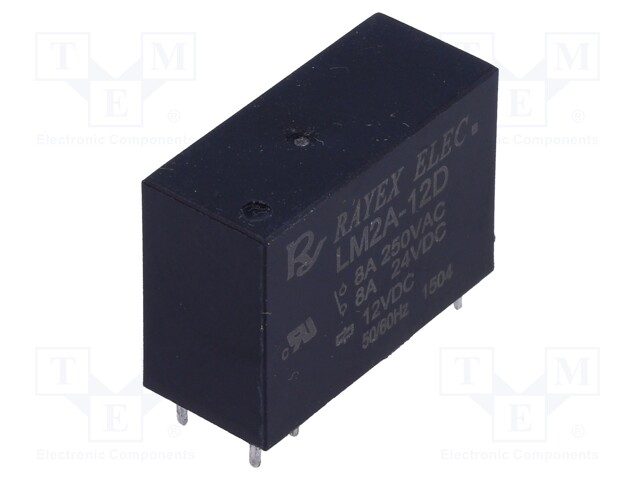 Relay: electromagnetic; DPST-NO; Ucoil: 12VDC; 5A/250VAC; 5A/30VDC