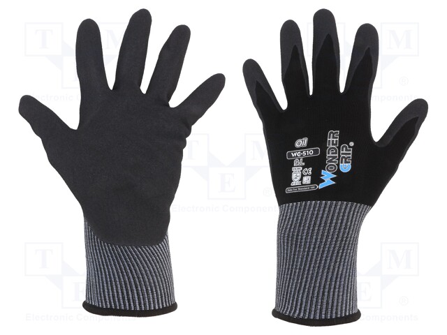 Protective gloves; Size: 9,L; black; nitryl,nylon; Oil