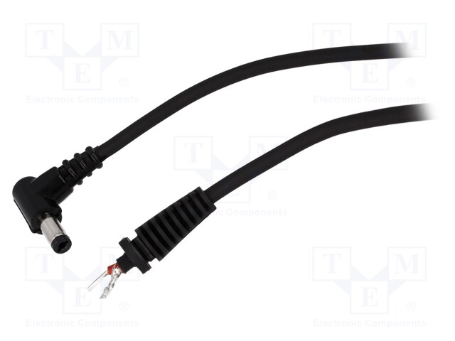 Cable; wires,DC 5,5/2,1 plug; angled; 1mm2; black; 1.5m; -20÷70°C