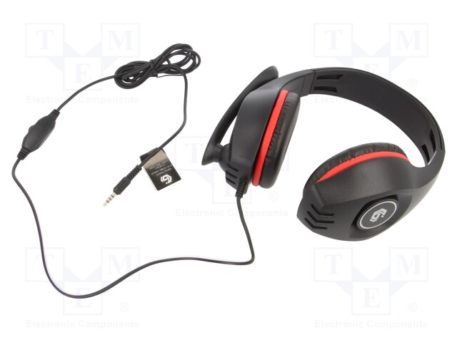 Headphones with microphone; black,red; Jack 3,5mm; headphones