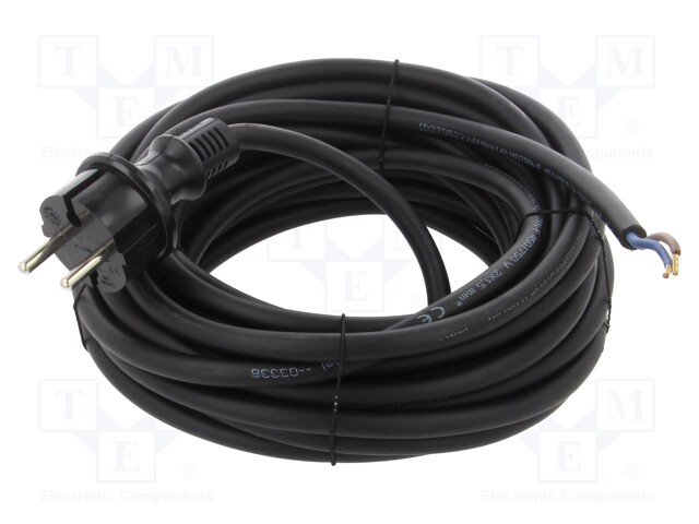 Cable; CEE 7/17 (C) plug,wires; rubber; 10m; black; 2x1,5mm2; 16A