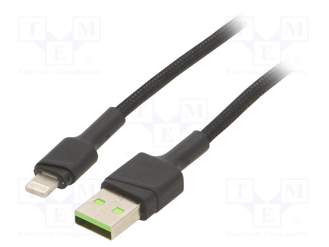 Cable; USB 2.0; Apple Lightning plug,USB A plug; 1.2m; black