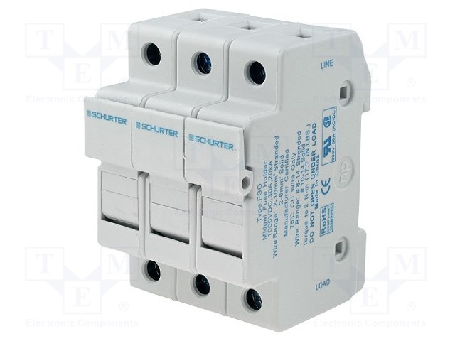 Fuse holder; cylindrical fuses; 10,3x38mm; Mounting: DIN; 30A