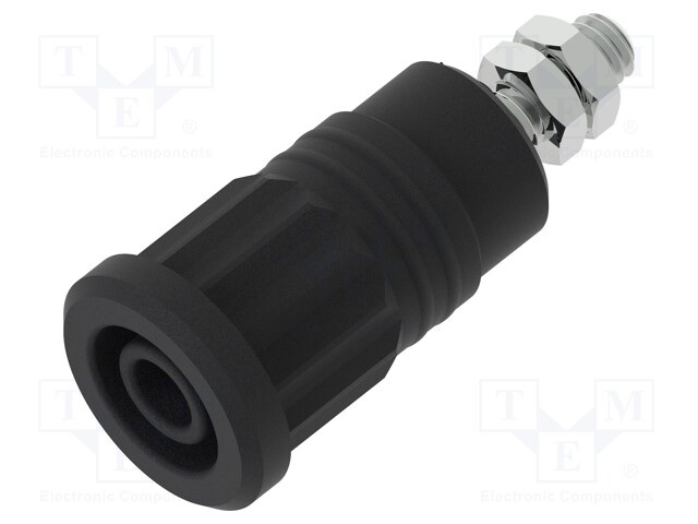 Socket; 4mm banana; 36A; 1kV; black; nickel plated; insulated