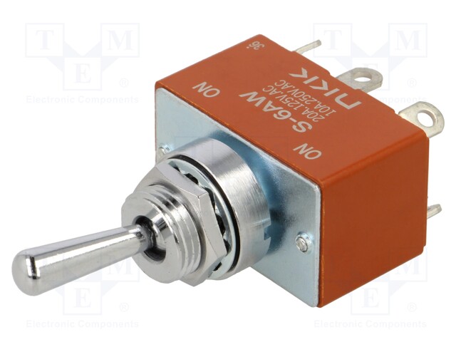 Switch: toggle; Pos: 2; DPDT; ON-ON; 10A/250VAC; 20A/30VDC; -10÷70°C