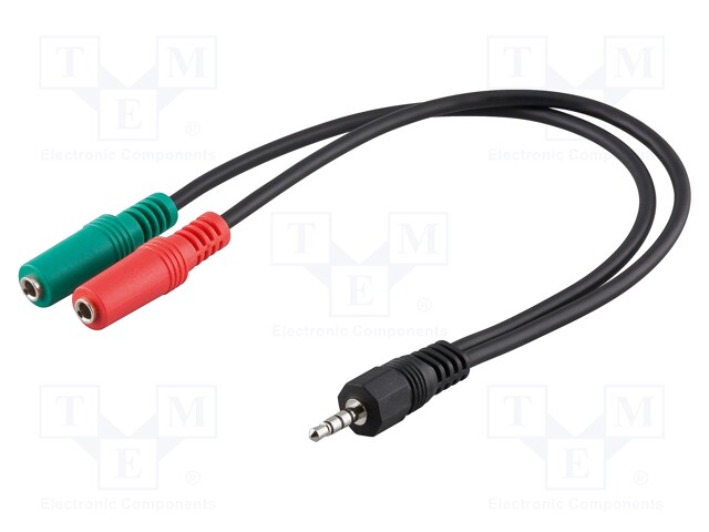 Cable; Jack 3,5mm 4pin plug,Jack 3.5mm 3pin socket x2; 0.3m