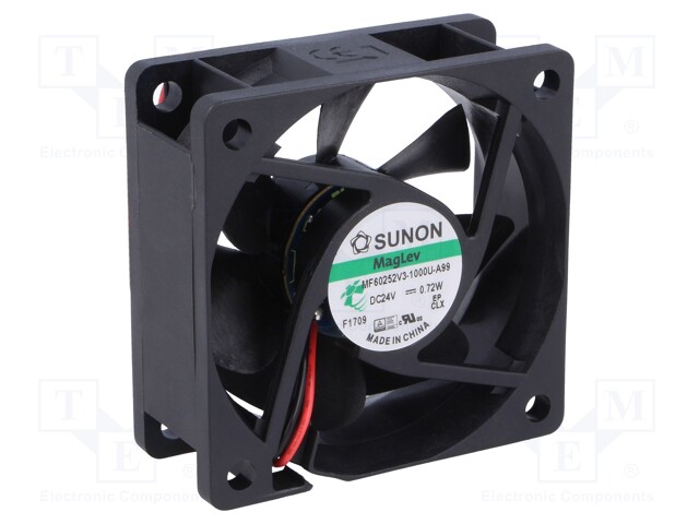 Fan: DC; axial; 24VDC; 60x60x25mm; 27.04m3/h; 16.7dBA; Vapo; 26AWG