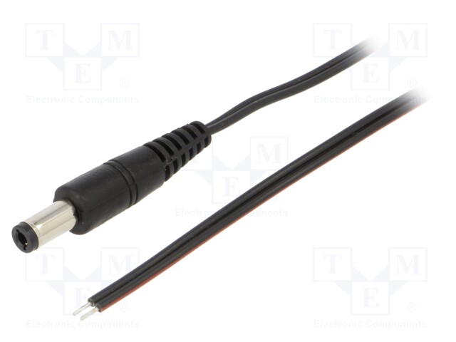Cable; wires,DC 5,5/2,5 plug; straight; 0.35mm2; black; 0.5m