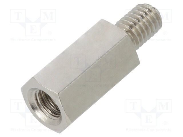 Screwed spacer sleeve; Int.thread: M6; 18mm; Ext.thread: M6; brass