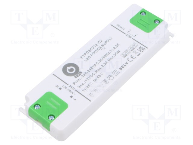 Power supply: switching; LED; 30W; 12VDC; 2.5A; 180÷264VAC; FTPC-C2